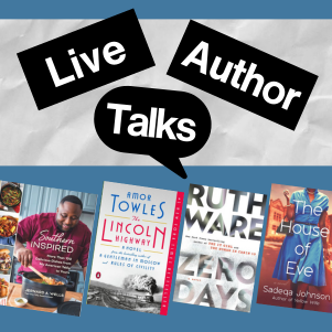 Text that reads, Live Author Talks, with various book covers.