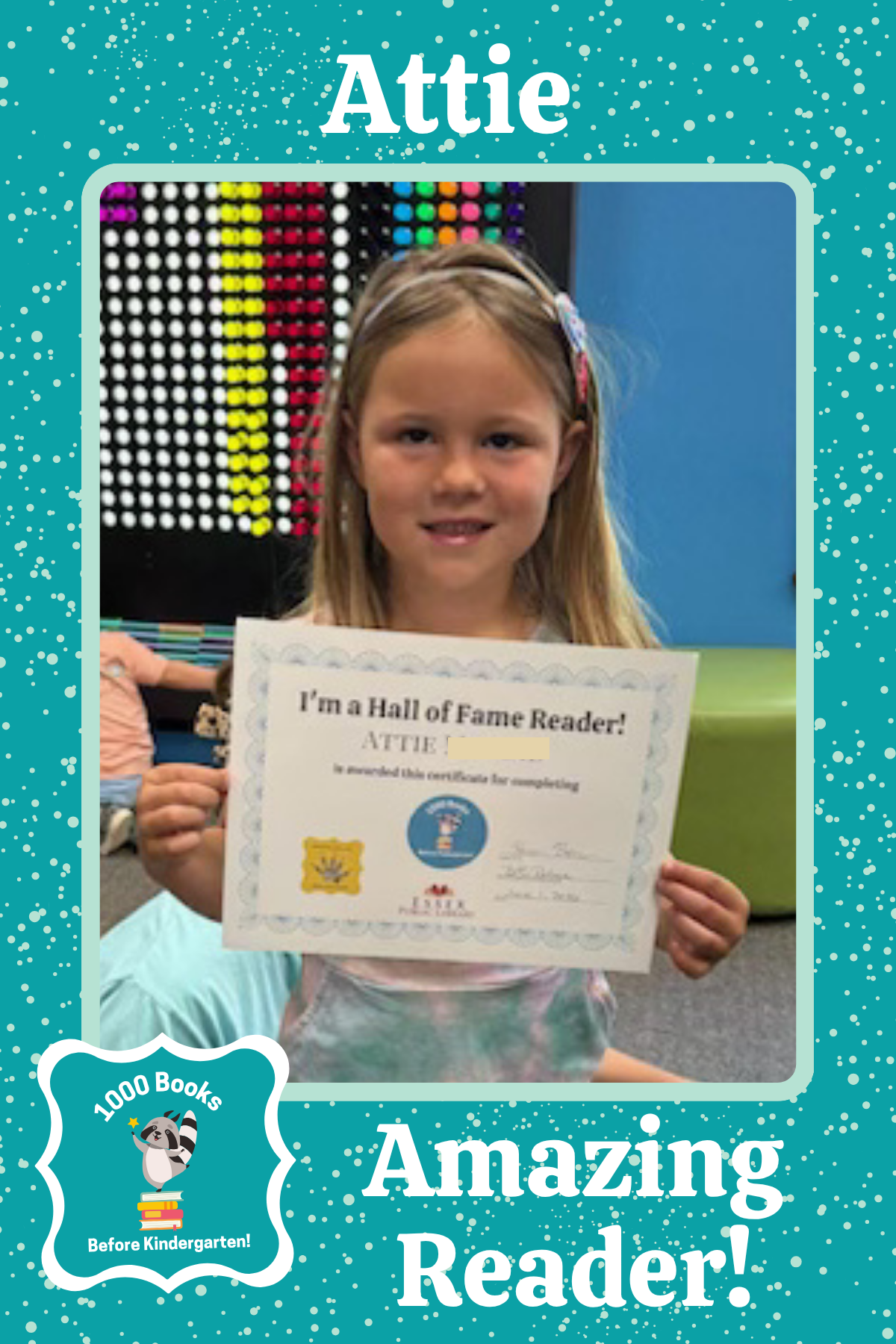 1000 Books Before Kindergarten Hall of Fame Reader
