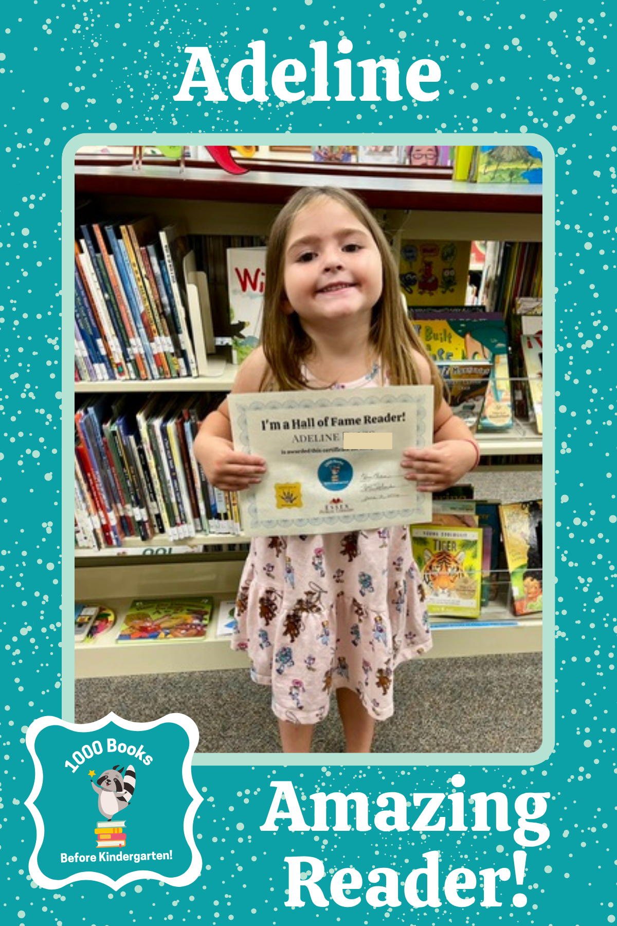 1000 Books Before Kindergarten Hall of Fame Reader